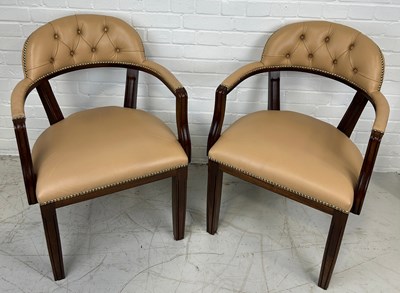 Lot 532 - A PAIR OF ARMCHAIRS UPHOLSTERED IN STUDDED...