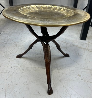 Lot 542 - A MOROCCAN BRASS TABLE WITH BRASS INLAID...