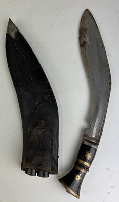 Lot 552 - A KUKRI WITH LEATHER SCABBARD AND SMALLER...