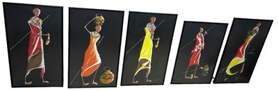 Lot 568 - JOHN SAVALA: A SET OF FIVE AFRICAN PAINTINGS,...