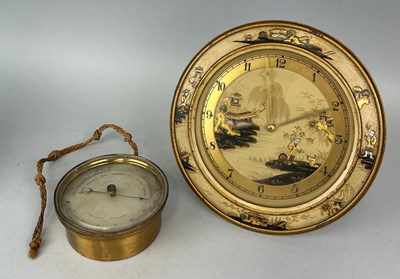 Lot 583 - A CHINOISERIE CIRCULAR DESK CLOCK ALONG WITH A...