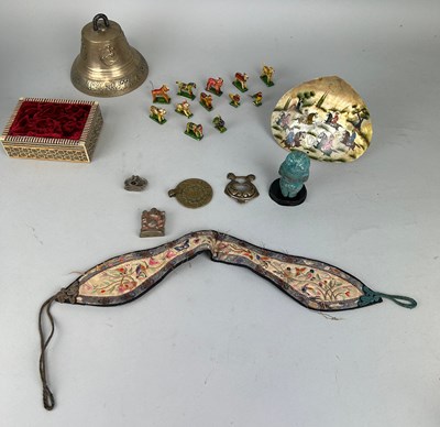 Lot 585 - INDIAN CARVED MOTHER OF PEARL SHELL DECORATED...