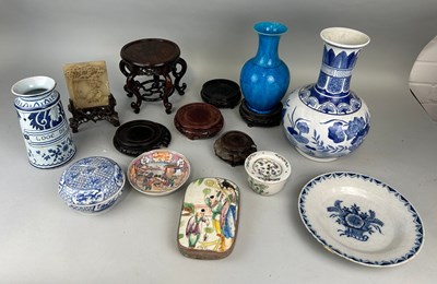 Lot 588 - CHINESE CERAMICS AND WOODEN STANDS ALONG WITH...