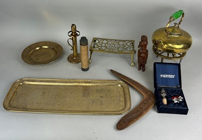 Lot 593 - A MIXED LOT TO INCLUDE BRASSWARE, A TELESCOPE,...