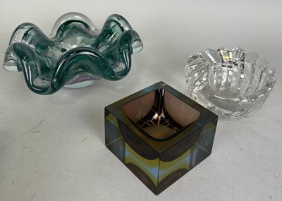 Lot 599 - THREE GLASS ASHTRAYS / DISHES, 

Largest 18cm...