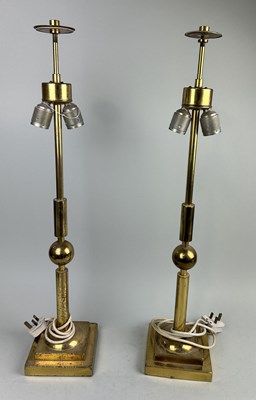 Lot 1004 - A PAIR OF BRASS DESIGNER DUAL LIGHT TABLE LAMPS (2)