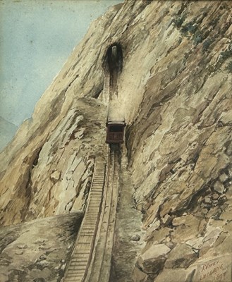 Lot 476 - SWISS SCHOOL: A RARE WATERCOLOUR PAINTING ON PAPER, EARLY DEPICTION OF THE PILATUS RAILWAY, LUCERNE, SWITZERLAND