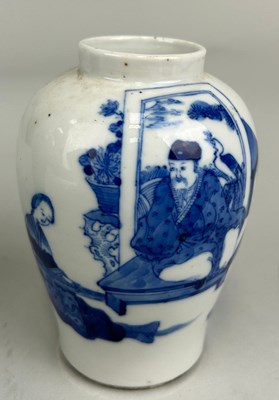 Lot 627E - A CHINESE BLUE AND WHITE JAR DECORATED WITH...