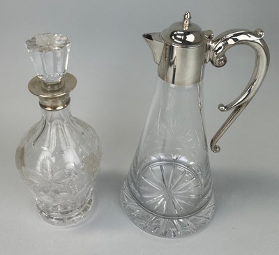 Lot 641 - A CARRS SILVER MOUNTED GLASS CLARET JUG ALONG...