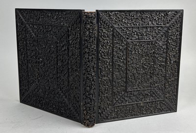 Lot 1256 - A CARVED HARD WOOD QURAN COVER