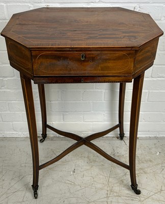 Lot 660 - A 19TH CENTURY MAHOGANY WORK TABLE, 

Slender...