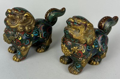 Lot 671 - A PAIR OF CHINESE CLOISONNE LION INCENSE...