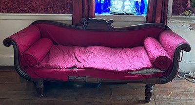 Lot 7 - A REGENCY MAHOGANY SOFA UPHOLSTERED IN...