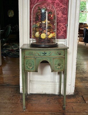 Lot 11 - A SHERATON STYLE GREEN PAINTED SIDE TABLE...