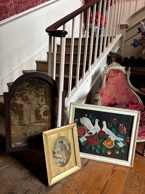 Lot 56 - THREE EMBROIDERED PANELS INCLUDING ONE OF TWO...