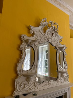 Lot 74 - A LARGE WHITE PAINTED VICTORIAN OVERMANTLE...