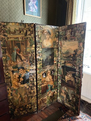 Lot 88 - AN ANTIQUE DECOUPAGE THREE FOLD SCREEN, 

Each...