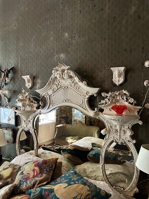 Lot 92 - A WHITE PAINTED ANTIQUE MIRROR, 

150cm x 140cm