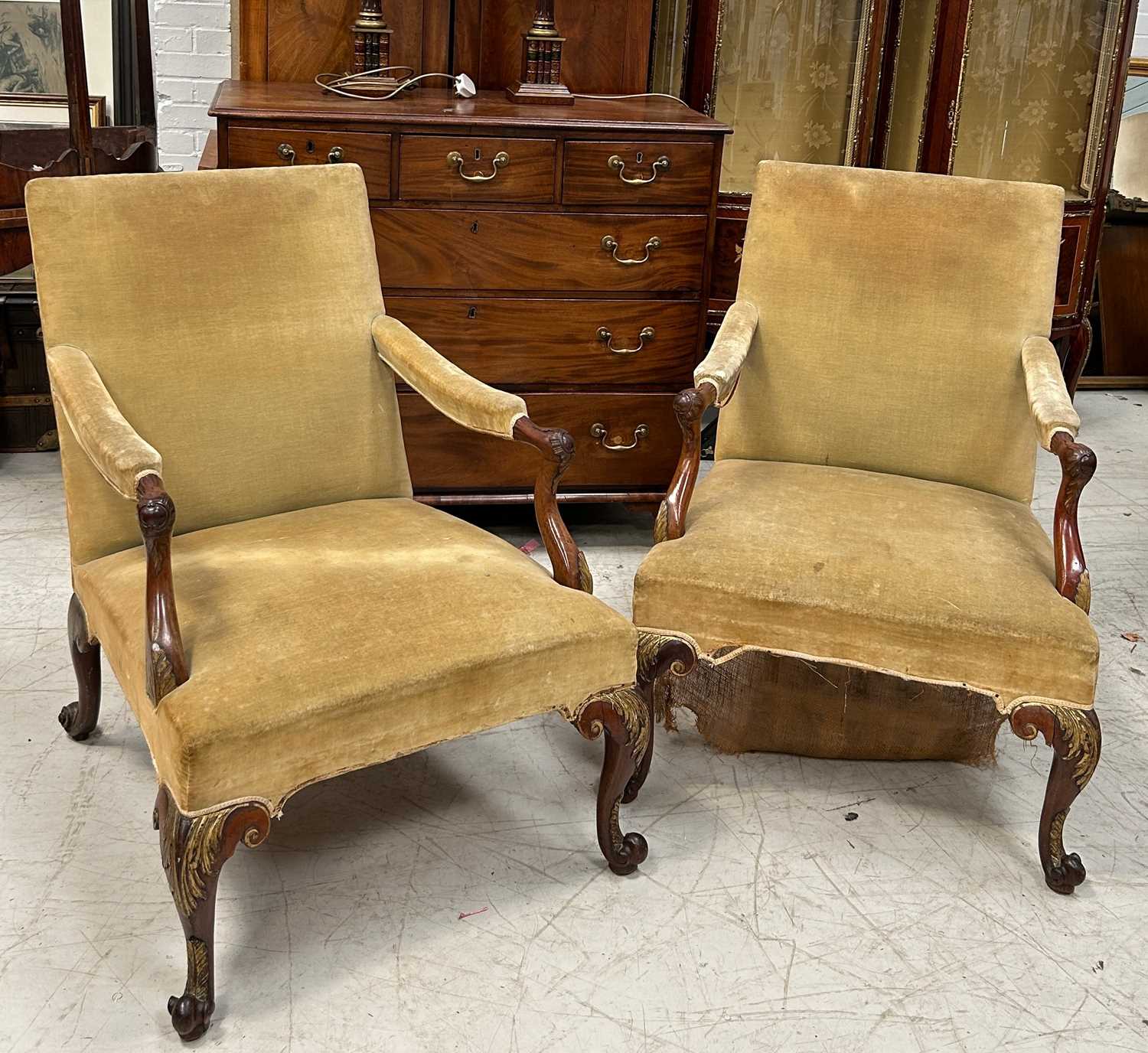 Lot 114 - A PAIR OF GAINSBOROUGH OPEN ARMCHAIRS POSSIBLY...