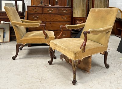 Lot 114 - A PAIR OF GAINSBOROUGH OPEN ARMCHAIRS POSSIBLY...