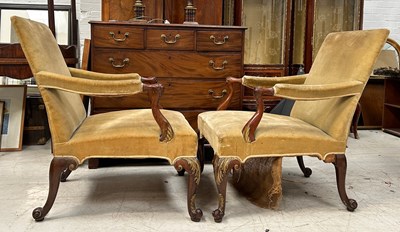 Lot 114 - A PAIR OF GAINSBOROUGH OPEN ARMCHAIRS POSSIBLY...