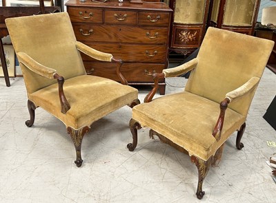 Lot 114 - A PAIR OF GAINSBOROUGH OPEN ARMCHAIRS POSSIBLY...