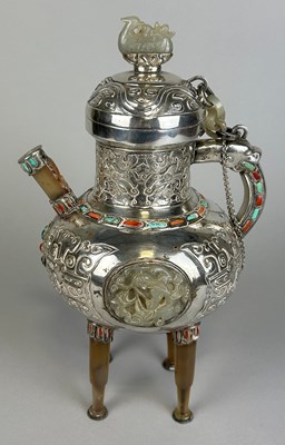 Lot 160 - AN EARLY 20TH CENTURY CHINESE WHITE METAL POT...