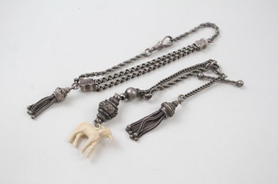 Lot 192 - TWO SILVER ANTIQUE ALBERTINA CHAINS WITH...