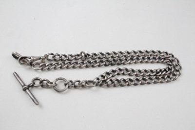 Lot 193 - A SILVER ANTIQUE WATCH CHAIN WITH DOUBLE...