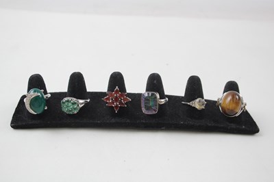 Lot 202 - A COLLECTION OF SILVER GEMSTONE RINGS...