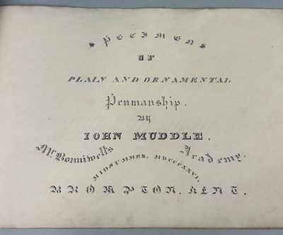 Lot 480 - A VICTORIAN ALBUM CONTAINING SPECIMENS OF PLAIN AND ORNAMENTAL PENMANSHIP BY JOHN MUDDLE