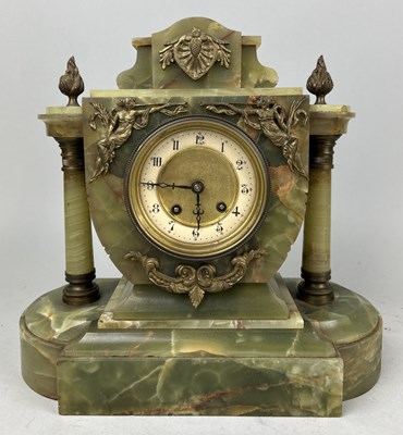 Lot 1067 - A LARGE ONYX MANTEL CLOCK