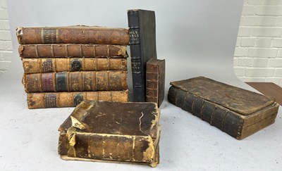 Lot 366 - A COLLECTION OF LEATHER BOUND OR COW SKIN...