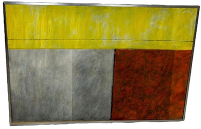 Lot 432 - A LARGE ABSTRACT OIL PAINTING ON CANVAS,...