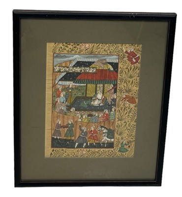 Lot 483 - MUGHAL SCHOOL: GOUACHE 'FIGURES PAYING HOMAGE...