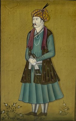 Lot 484 - MUGHAL SCHOOL: GOUACHE AND GILT 'THE EMPEROR...