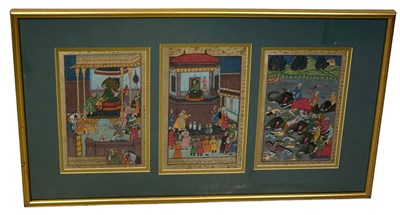 Lot 490 - PERSIAN SCHOOL: THREE PAINTINGS ON...