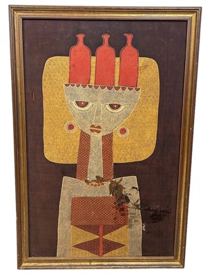 Lot 495 - A MID CENTURY AFRICAN TEXTILE PAINTING...