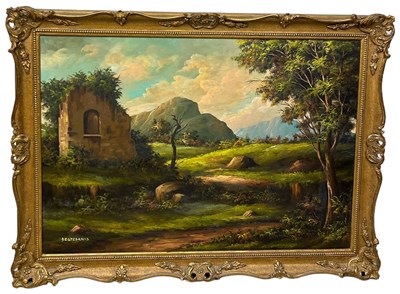 Lot 509 - AN OIL PAINTING ON CANVAS DEPICTING A...