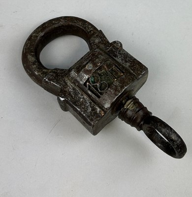 Lot 569 - AN IRON RUSSIAN LOCK AND KEY DATED 1874 WITH...