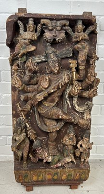 Lot 576 - A SOUTH EAST ASIAN CARVED WOODEN PANEL,...