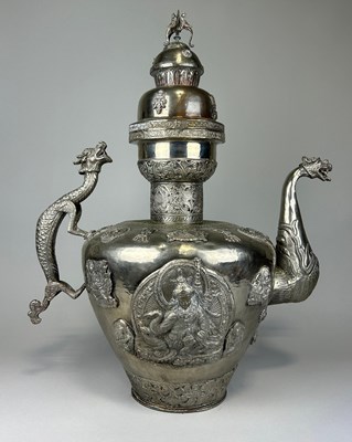 Lot 590 - A MONUMENTAL METAL TIBETAN INCENSE BURNER AND...