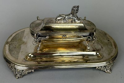 Lot 607 - EGYPTIAN REVIVAL: A SILVER PLATED...