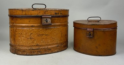 Lot 613 - TWO ANTIQUE TOLEWARE HAT BOXES, 

Largest 33cm...