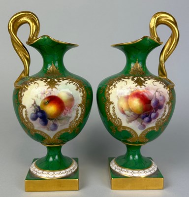 Lot 630 - A PAIR OF ROYAL WORCESTER GREEN PAINTED...