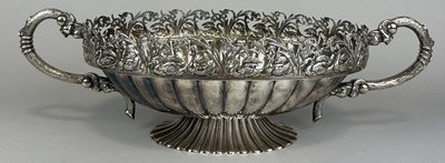 Lot 687 - A LARGE PORTUGUESE SILVER PLATED TWIN HANDLED...