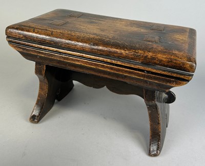 Lot 691 - AN ANTIQUE MILKING STOOL, 

28cm x 18cm x 18cm