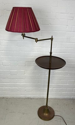 Lot 704 - A LIBRARY BRASS STANDARD LAMP WITH TABLE AND...