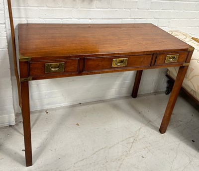 Lot 714 - A MAHOGANY CAMPAIGN CONSOLE TABLE, 

101cm x...