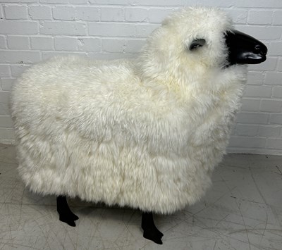 Lot 1011 - AFTER FRANCOIS-XAVIER LALANNE (FRENCH 1927-2008) OLD PLANK SHEEP IN DARK PATINA BRONZE WITH REAL SHEEP FUR